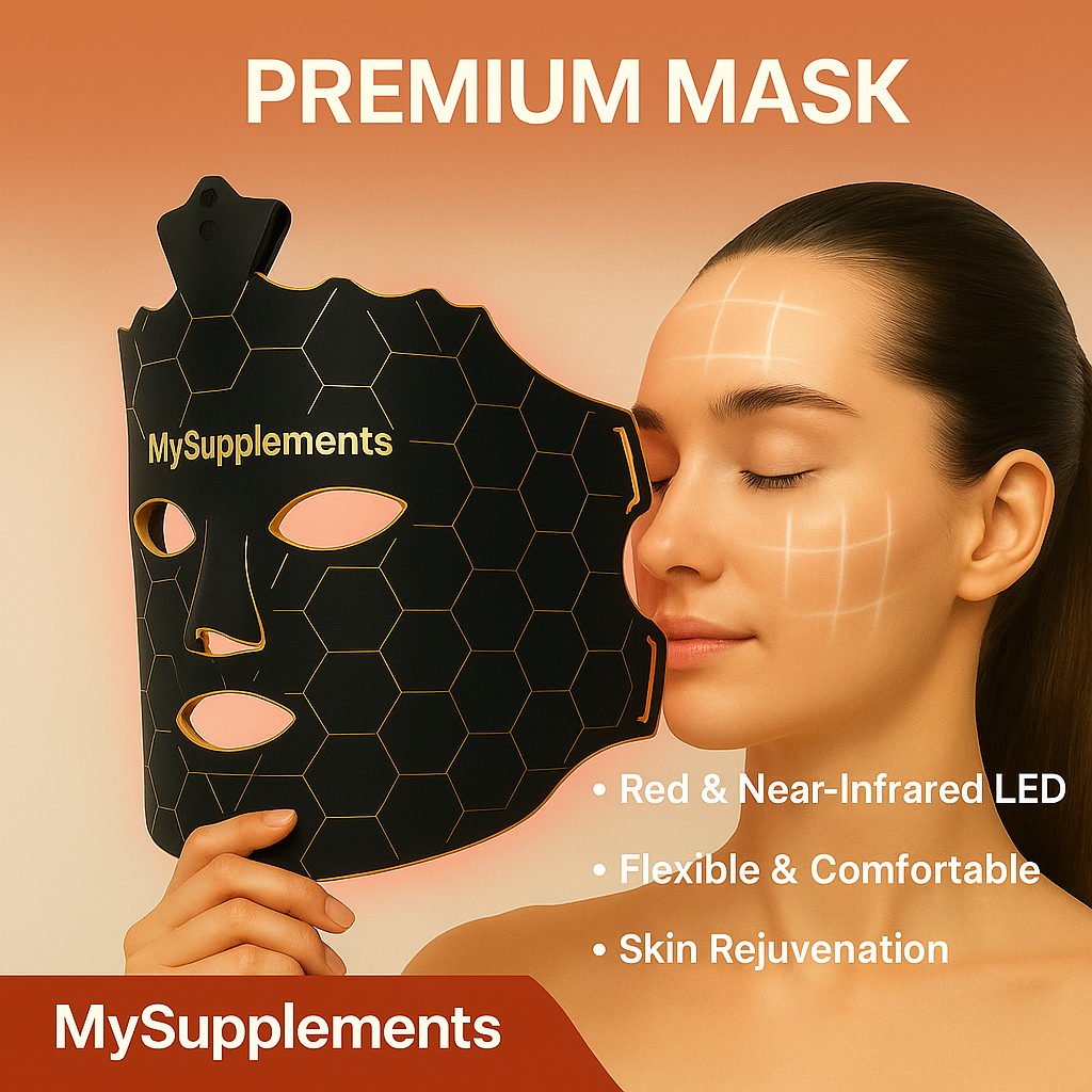 MySupplements® Masque Premium de Thérapie Lumineuse LED – Silicone, 7 Couleurs, Anti‑Âge &amp; Raffermissement de la peau