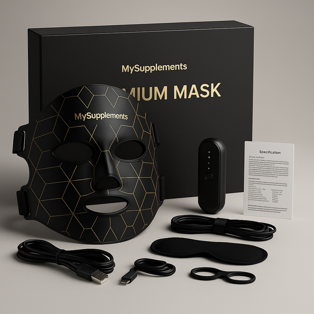 MySupplements® Masque Premium de Thérapie Lumineuse LED – Silicone, 7 Couleurs, Anti‑Âge &amp; Raffermissement de la peau