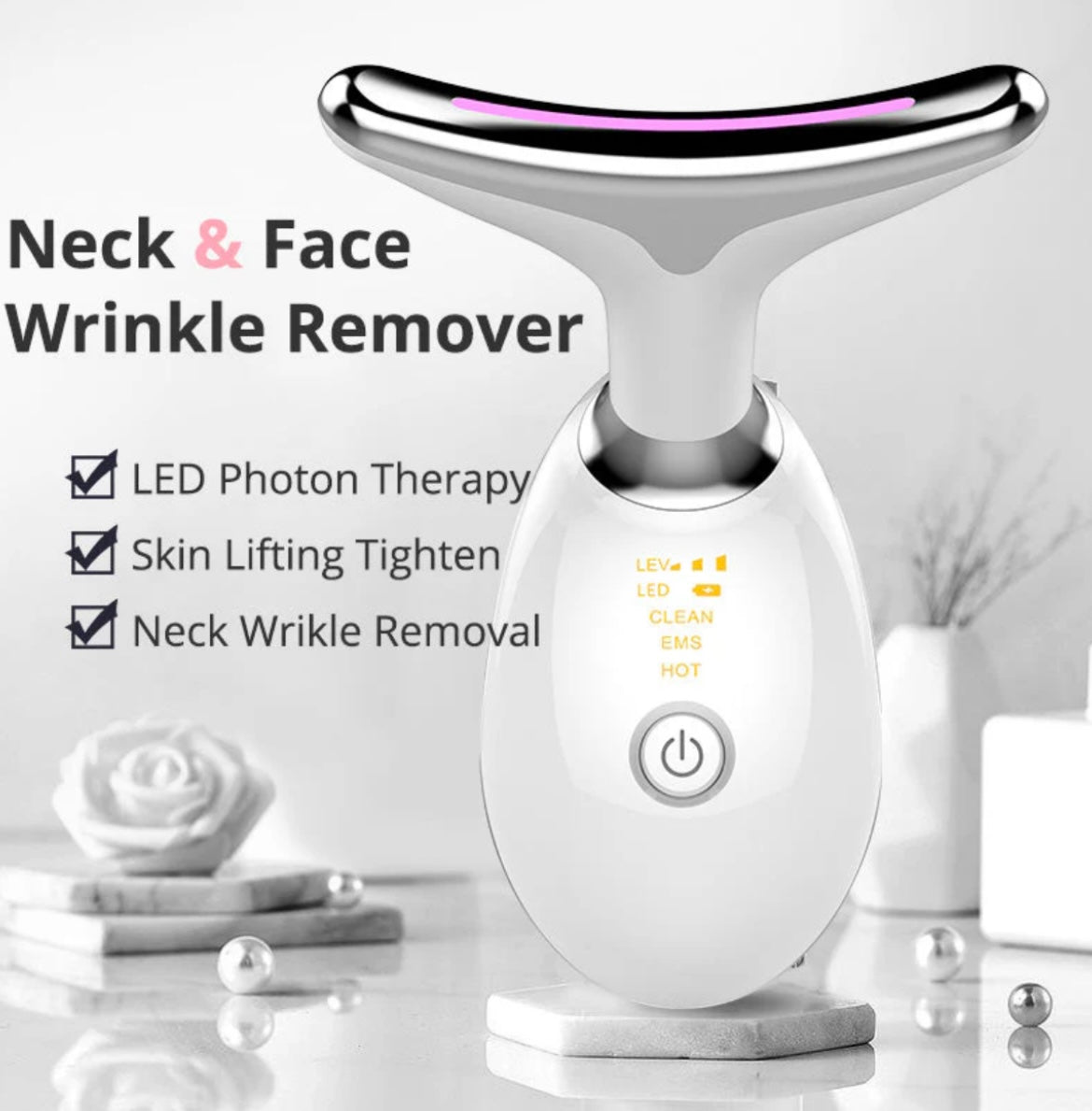 MySupplements® Premium EMS Lumière rouge 7-LED Massage Visage &amp; Cou